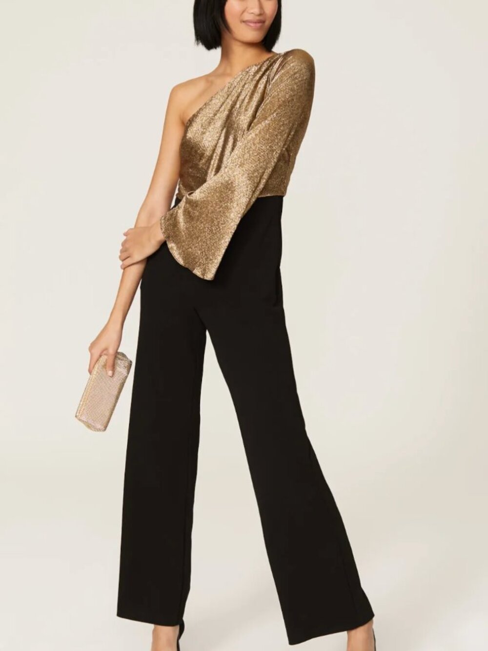 SIZE 6R - Metallic Crepe One-Shoulder Jumpsuit - Lauren Ralph Lauren